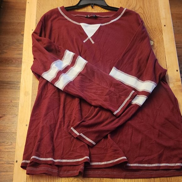 BloomChic Tops - Varsity Striped Waffle knit Maroon Shirt